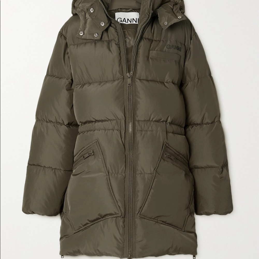 Ganni hooded quilted recycled shell coat